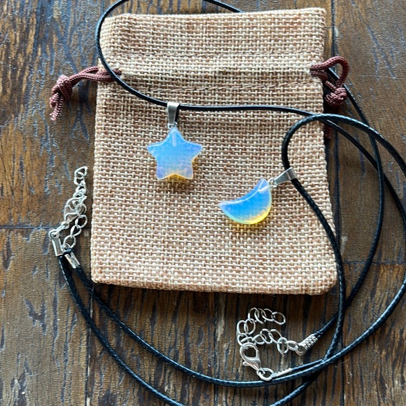 Opalite Moon Necklace Opalite Star Necklace Couple Matching Crystal Necklaces - Picture 1 of 3